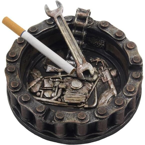 Motorcycle Chain Ashtray Wrench Biker Bar Harley Mechanics Shop Decor Unique - Picture 1 of 5